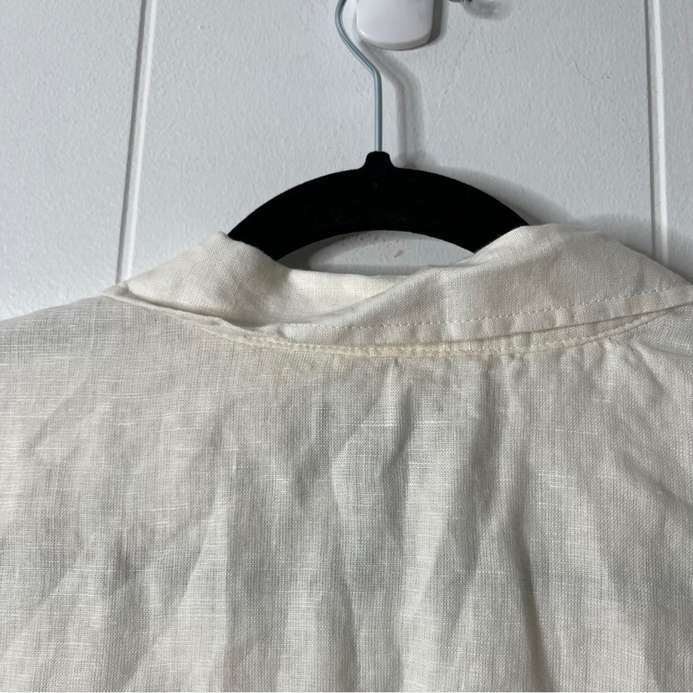 Nicole Miller 100% Linen Cream Popover Blouse Top Women's L Boxy Casual - Picture 4 of 7